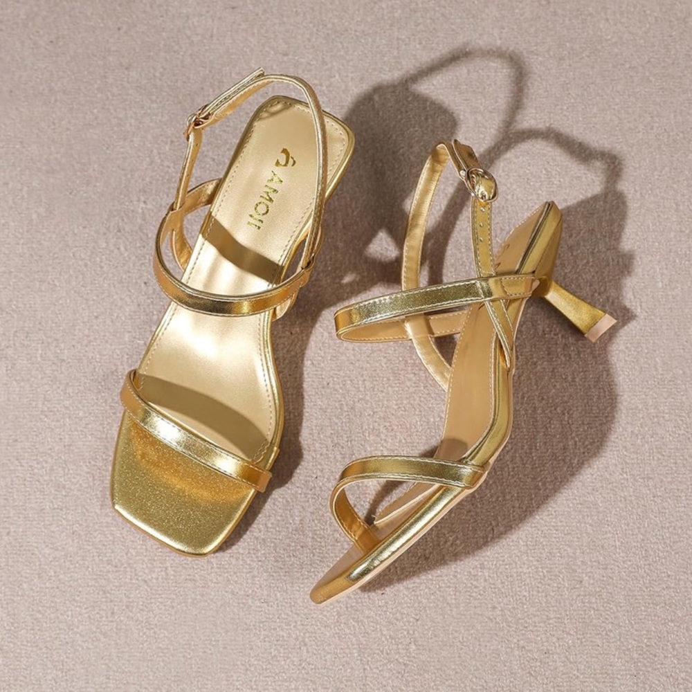 Gold Strappy Open-toed Kitten Heels NWOT